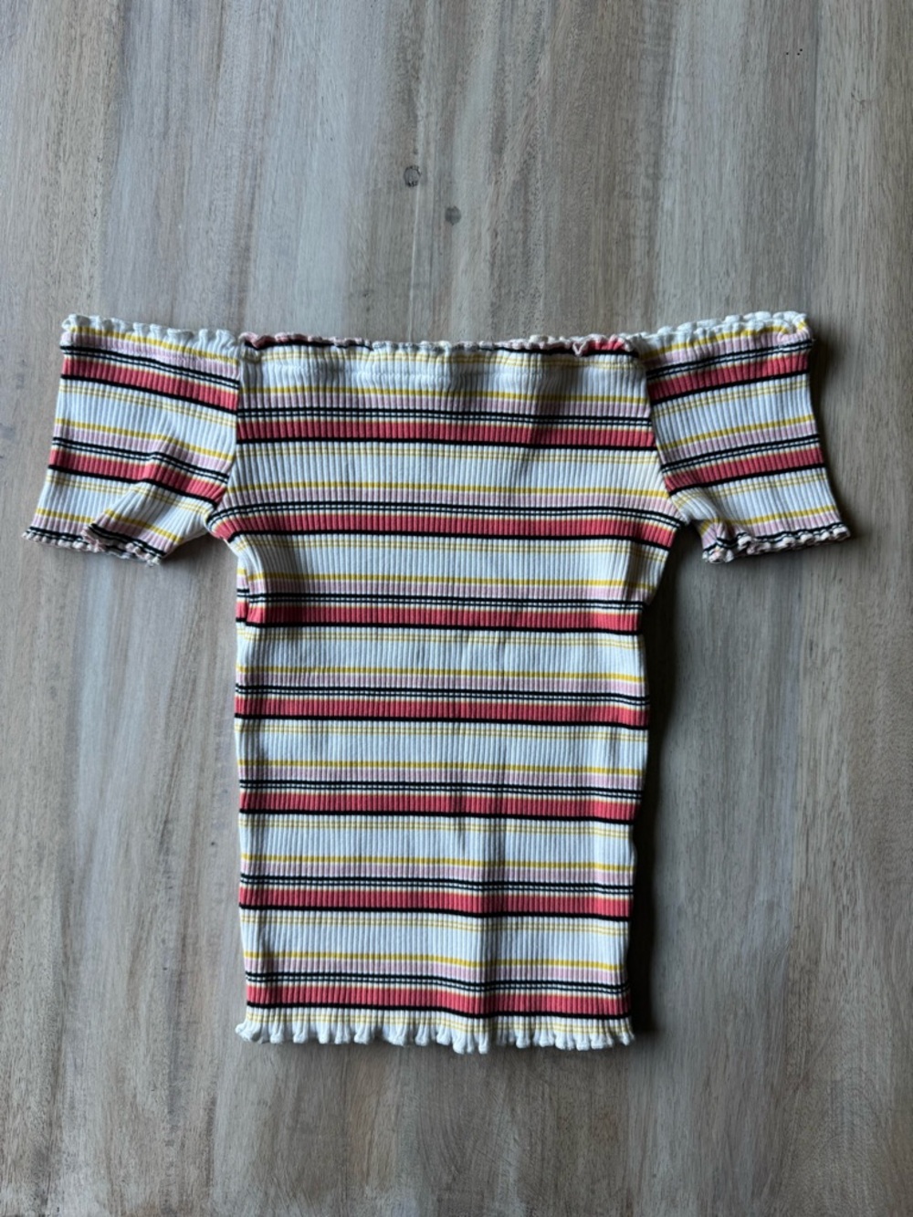 Forever 21 Striped Off-Shoulder in White, Salmon & Yellow